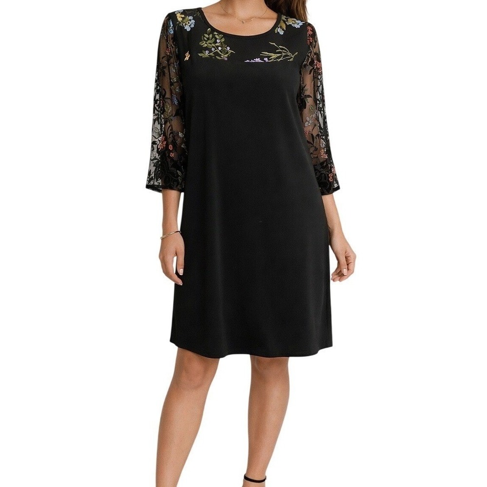 AGB Black Embroidered Mesh Bell Sleeve Midi Dress Size 12‎